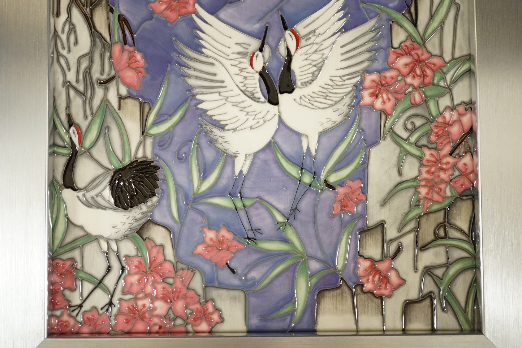 A Moorcroft panel, 'Courtship Dance', by Helen Dale, 2016 limited trial piece, 8/50, boxed, 20cms wide x 31cms high.
